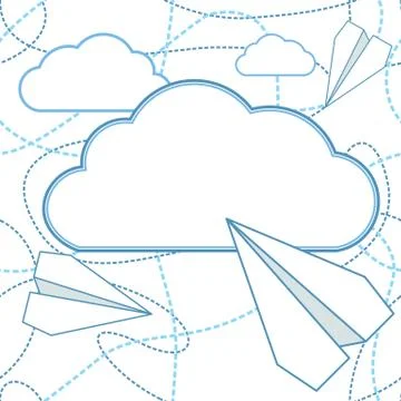 Paper Planes and Clouds Vector Background Illustrazione stock