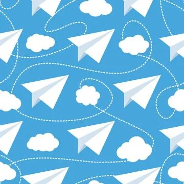 Paper Planes in Clouds Seamless Pattern 스톡 일러스트