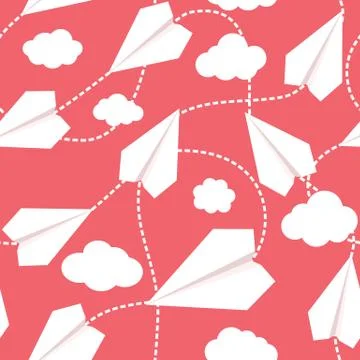 Paper Planes in Clouds Seamless Pattern Stock Illustration