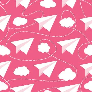 Paper Planes in Clouds Seamless Pattern Stock Illustration