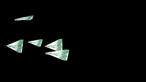 Paper Planes Flock made of One Hundred Euro Banknotes (with Alpha Channel) Stock Footage 78138437