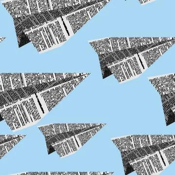 Paper planes seamless pattern on a blue background. Vector ornament plane new Stock Illustration