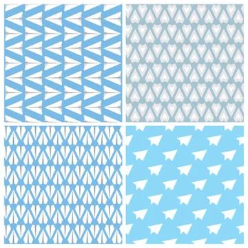 Paper Planes Seamless Pattern Set. Four Repeating Abstract Backgrounds with.. Stock Illustration