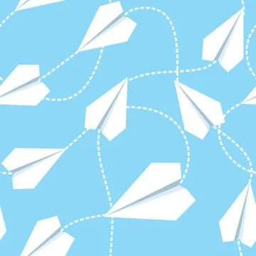 Paper Planes with Tangled Lines Seamless Pattern. Repeating abstract backgr.. Stock Illustration