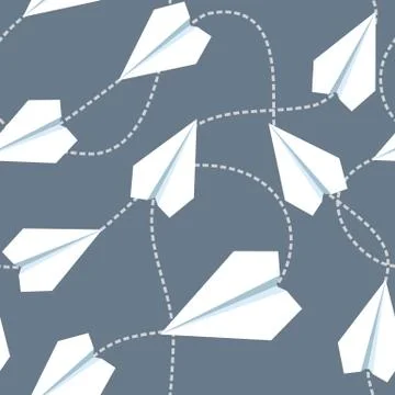Paper Planes with Tangled Lines Seamless Pattern. Repeating abstract backgr.. Illustrazione stock