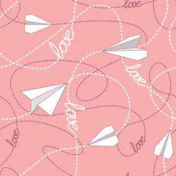 Paper Planes with Tangled Lines Seamless Pattern. Repeating abstract backgr.. Stock Illustration
