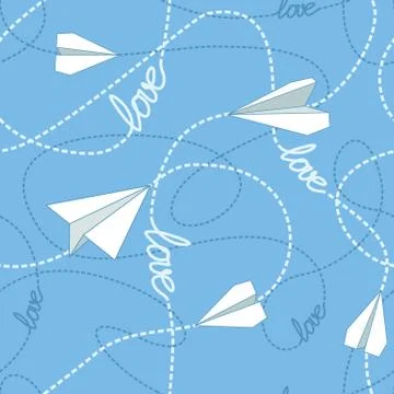Paper Planes with Tangled Lines Seamless Pattern. Repeating abstract backgr.. Stock Illustration