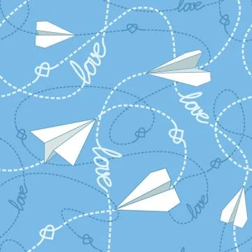 Paper Planes with Tangled Lines Seamless Pattern. Repeating abstract backgr.. Stock Illustration