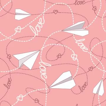Paper Planes with Tangled Lines Seamless Pattern. Repeating abstract backgr.. Stock Illustration