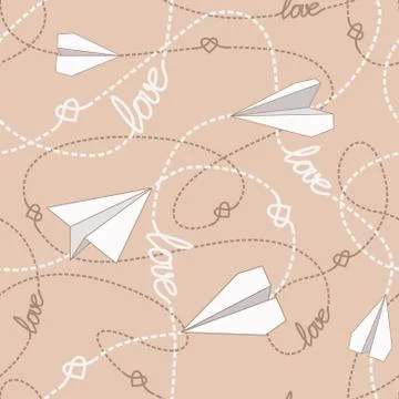 Paper Planes with Tangled Lines Seamless Pattern. Repeating abstract backgr.. Stock Illustration