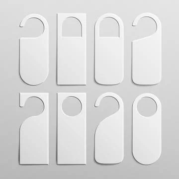 Paper Plastic Door Handle Lock Hangers Set. Realistic White Blank. Empty Mock Up Stock Illustration