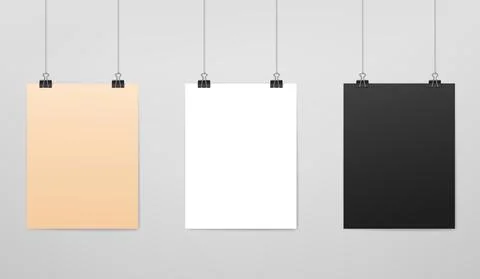 Paper posters mockups, hanging realistic sheets Stock Illustration