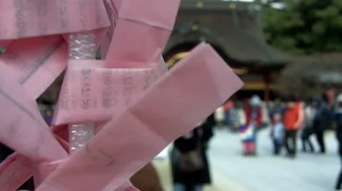 Paper Prayers at Shinto Temple in Japan Stock Footage 10699587