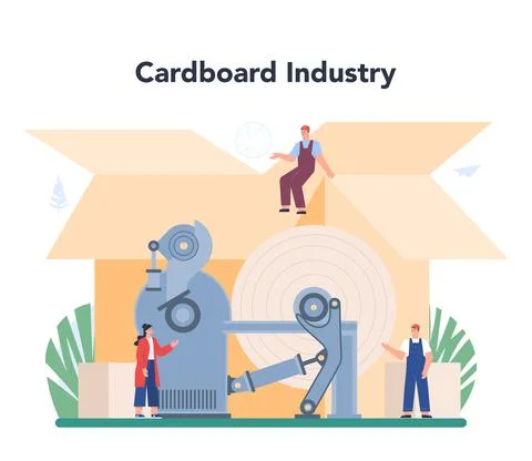 Paper production and wood processing concept. Paper factory process Stock Illustration