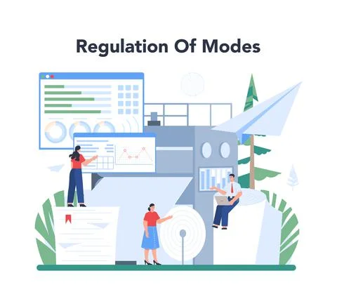 Paper production and wood processing concept. Paper factory process Stock Illustration