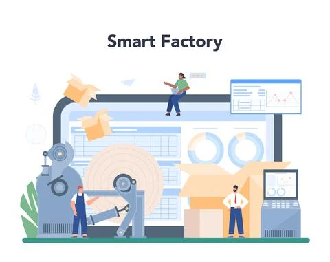 Paper production and wood processing online service or platform Stock Illustration