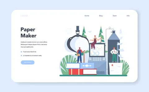 Paper production and wood processing web banner or landing page Stock Illustration