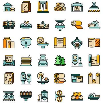 Paper production icons set vector flat Stock Illustration