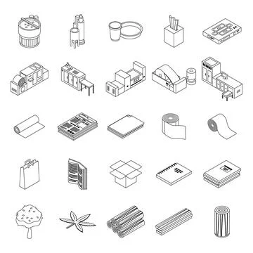 Paper production icons set vector outline Stock Illustration