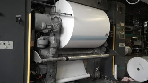 Paper production machine. Processing of secondary resources. Paper recycling. Stock Footage 98227119