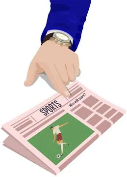 Paper publication with fresh news. Newspaper with sports headline. Publishing Stock Illustration