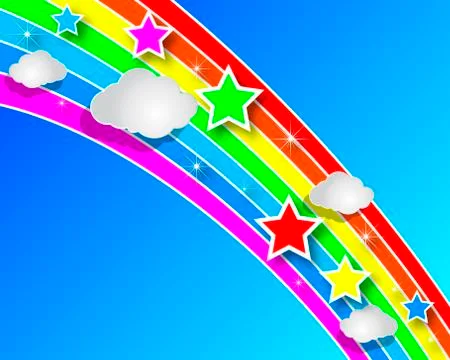 Paper rainbow with clouds in the sky Stock Illustration