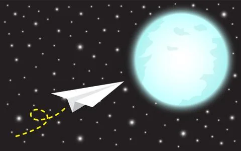 Paper Rocket Flying To The Moon Stock Illustration