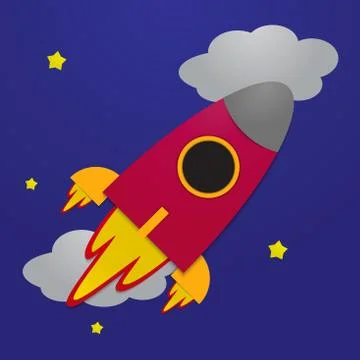 Paper rocket on night sky background Stock Illustration