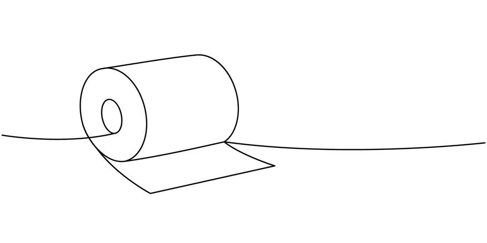 Paper roll one line continuous drawing. Soft toilet paper. Vector illustration Stock Illustration