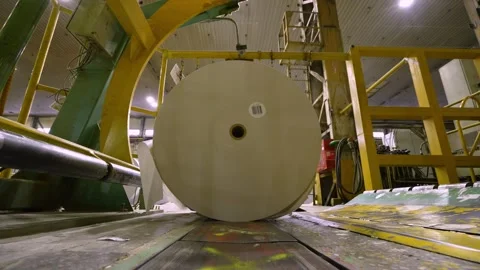 Paper rolls are fed into packaging using an automatic line. Paper production 스톡 동영상 326349977