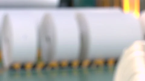 Paper rolls lined up for use on printing press Stock Footage 159237271
