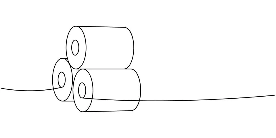 Paper rolls one line continuous drawing. Soft toilet papers. Vector illustration Stock Illustration