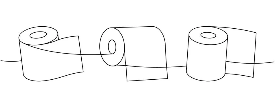 Paper rolls one line continuous drawing. Toilet papers, napkins, wipes and other Stock Illustration