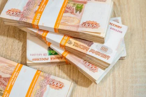 Paper rubles on the table Stock Photos