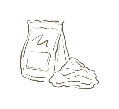 A paper sack of wheat flour next to a small pile. A rustic hand drawn vector  스톡 일러스트