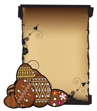 Paper scroll and Easter eggs Stock Illustration