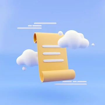 Paper scroll with cartoon style clous abstract background 3d render Stock Illustration