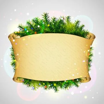 Paper scroll for christmas list with pine branches Stock Illustration
