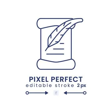 Paper scroll with feather pen linear desktop icon Illustrazione stock