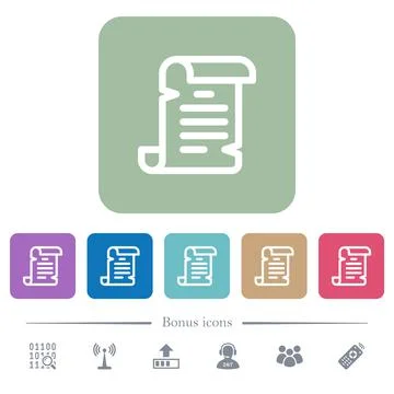 Paper scroll flat icons on color rounded square backgrounds Stockillustratie
