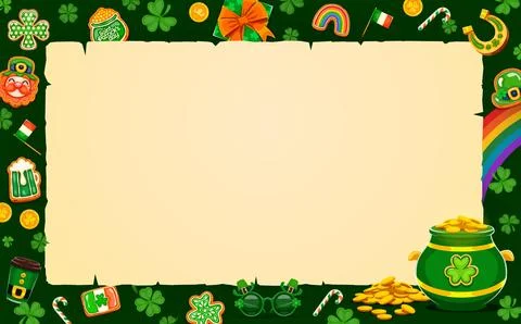 Paper scroll with happy St Patrick's day icons Stock Illustration