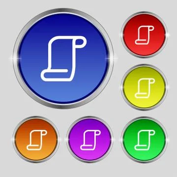 Paper scroll icon sign. Round symbol on bright colourful buttons. Vector Illustrazione stock