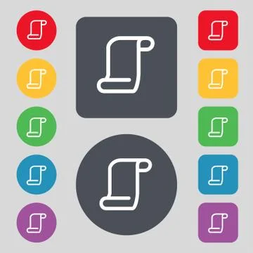 Paper scroll icon sign. A set of 12 colored buttons. Flat design. Vector 스톡 일러스트
