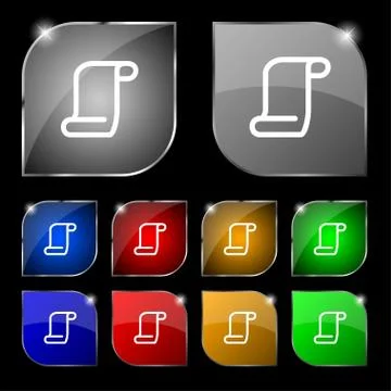 Paper scroll icon sign. Set of ten colorful buttons with glare. Vector Illustrazione stock