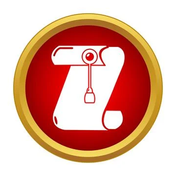Paper scroll icon with wax seal inside red button Stock Illustration