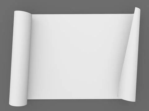 Paper scroll manuscript on gray background.3d render illustration. Illustrazione stock