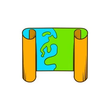 Paper scroll map icon, cartoon style Illustrazione stock