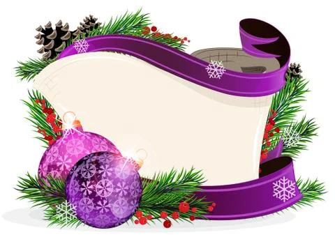 Paper scroll with purple ornaments Stock Illustration