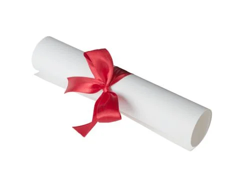 Paper scroll with red bow Foto stock