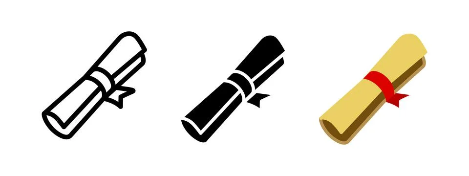 Paper scroll rolled and tied with red ribbon icon. Ancient document symbol... Stock Illustration